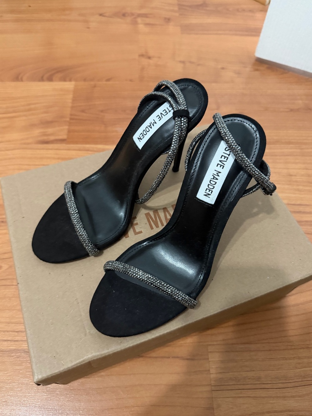 Steve Madden Black Heels with Silver Rhinestone Straps